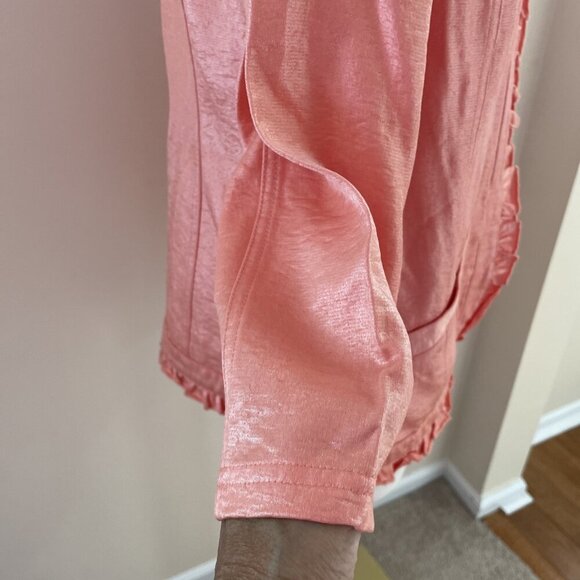 Chico's Ruffle Trim Blazer Jacket Size 8 (1) Pastel Peach 3/4 Sleeve Spring - Picture 5 of 12